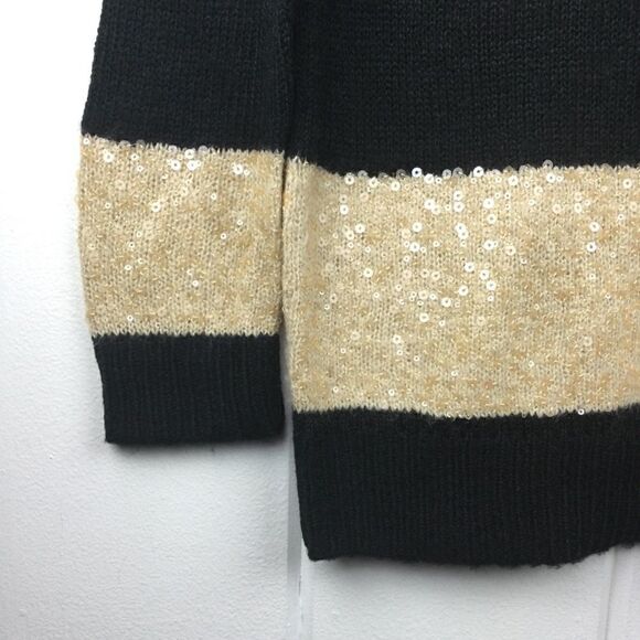 J. Crew Sequin Sweater, Black Gold Stripe Sequin Crew Sweater XS - Picture 8 of 9
